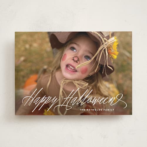 This is a ghostly white halloween party invitations cards with standard by Hooray Creative called spooky script printing on recycled smooth signature in standard