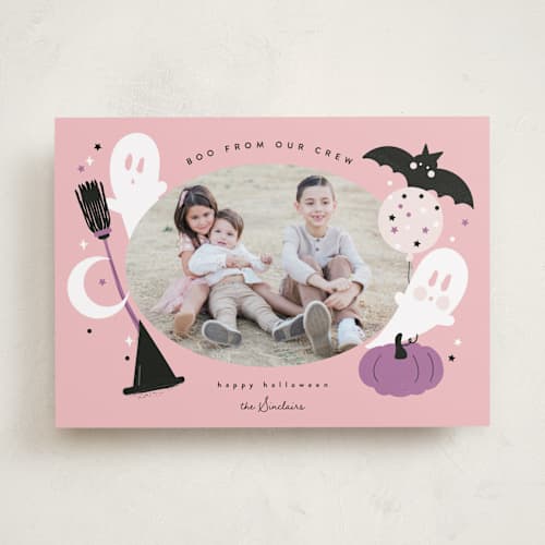 This is a candy halloween party invitations cards with standard by Corinne Malesic called little boo printing on recycled smooth signature in standard