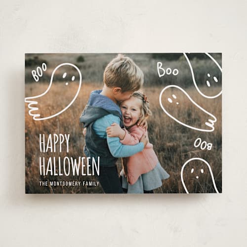 This is a ghost halloween party invitations cards with standard by Claudia Orengo called cute halloween printing on recycled smooth signature in standard