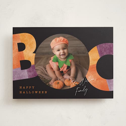 This is a candy halloween party invitations cards with standard by Pixel and Hank called halloween boo printing on recycled smooth signature in standard