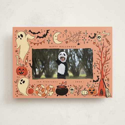 This is a pumpkin halloween party invitations cards with standard by Anastasia Makarova called halloween frame printing on recycled smooth signature in standard