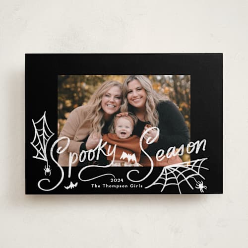 This is a midnight halloween party invitations cards with standard by Becky Nimoy called spooky season printing on recycled smooth signature in standard
