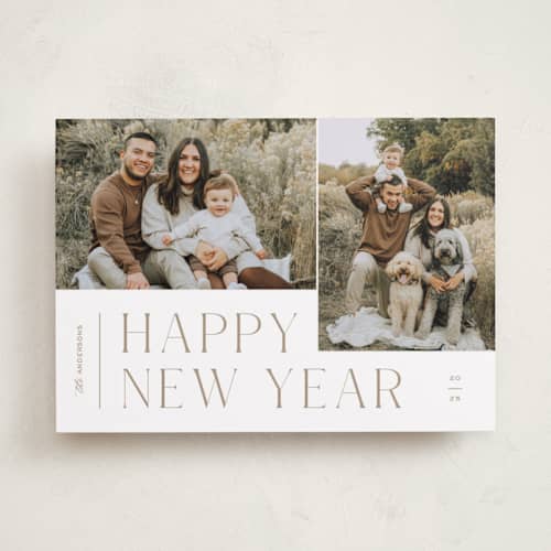 This is a cocoa new year photo cards with standard by Pixel and Hank called pair printing on recycled smooth signature in standard
