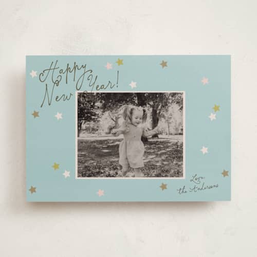This is a frost new year photo cards with standard by Ani Somi called shiny star printing on recycled smooth signature in standard