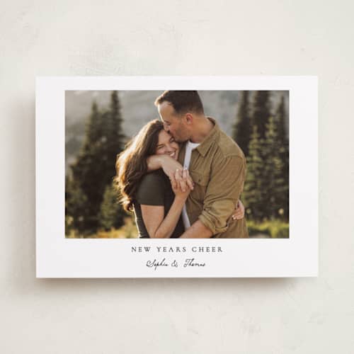 This is a snow new year photo cards with standard by Benita Crandall called happy new years printing on recycled smooth signature in standard
