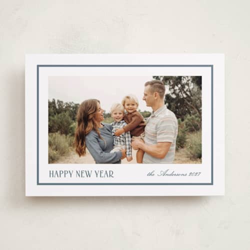 This is a denim new year photo cards with standard by Nicole Walsh called timeless frame printing on recycled smooth signature in standard