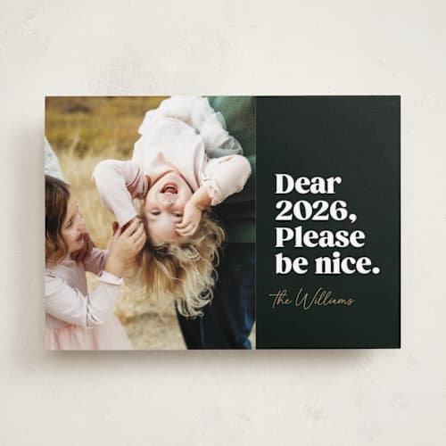 This is a onyx new year photo cards with standard by Robert and Stella called pretty please printing on recycled smooth signature in standard