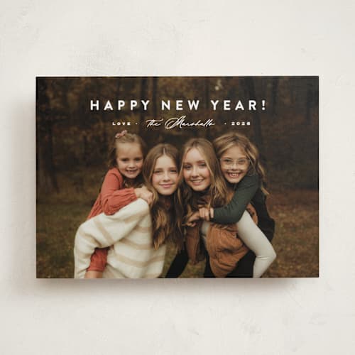 This is a snow new year photo cards with standard by Carolyn MacLaren called perfectly simple printing on recycled smooth signature in standard