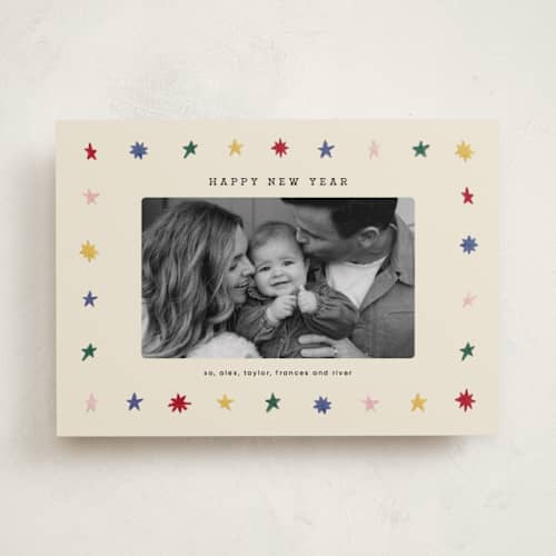 This is a eggnog new year photo cards with standard by Amy Kross called ernestine printing on recycled smooth signature in standard