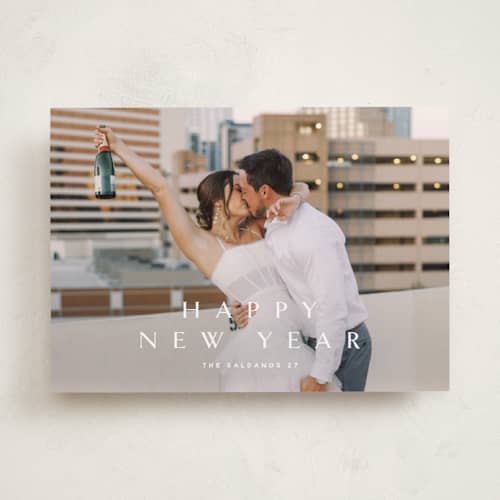 This is a snow new year photo cards with standard by Stacey Meacham called boldly stated printing on recycled smooth signature in standard