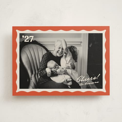 This is a hibiscus new year photo cards with standard by Creo Study called squiggle frame printing on recycled smooth signature in standard