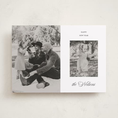 This is a snow new year photo cards with standard by AK Graphics called double printing on recycled smooth signature in standard