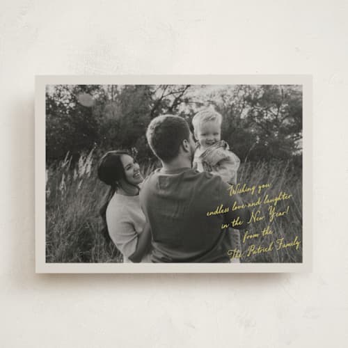 This is a daisy new year photo cards with standard by Oma N. Ramkhelawan called cheerful note printing on recycled smooth signature in standard