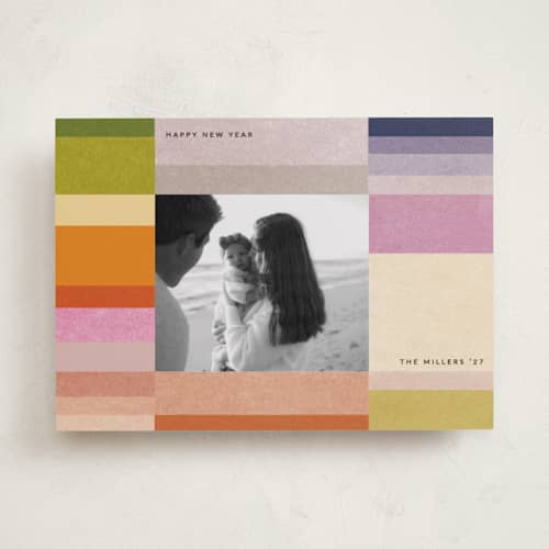 This is a rainbow new year photo cards with standard by Sumak Studio called happy colors printing on recycled smooth signature in standard