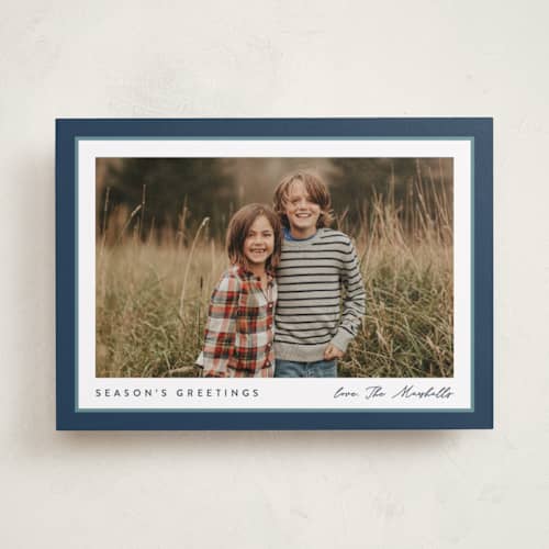 This is a glacier new year photo cards with standard by Carolyn MacLaren called ribbon frame printing on recycled smooth signature in standard
