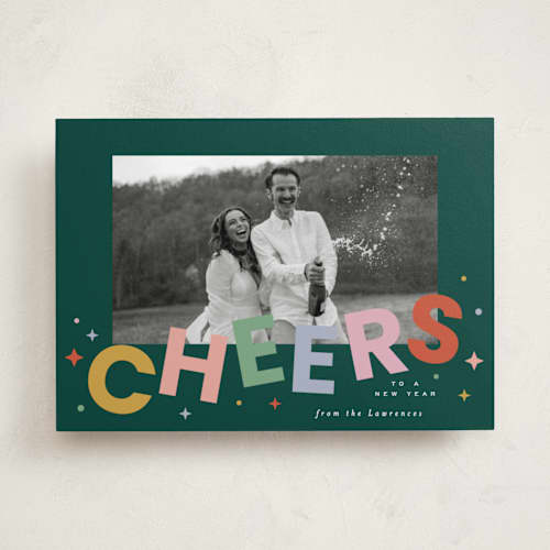 This is a evergreen new year photo cards with standard by Everett Paper Goods called dazzle printing on recycled smooth signature in standard