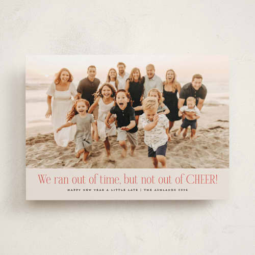 This is a eggnog new year photo cards with standard by Erica Krystek called short on time printing on recycled smooth signature in standard