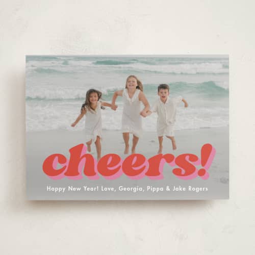 This is a bonbon new year photo cards with standard by Megan Davis called strut printing on recycled smooth signature in standard
