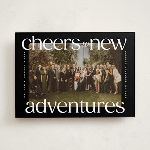 This is a night new year photo cards with standard by Owl and Toad called cheers to new printing on recycled smooth signature in standard