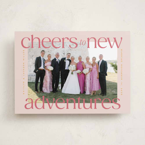 This is a blush new year photo cards with standard by Owl and Toad called cheers to new printing on recycled smooth signature in standard