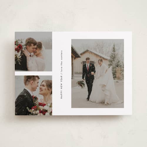 This is a powder new year photo cards with standard by Lori Wemple called happy trio printing on recycled smooth signature in standard
