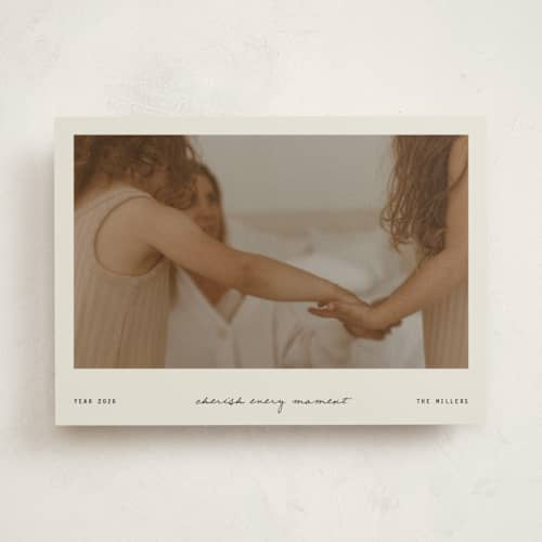 This is a vanilla new year photo cards with standard by Blustery August called chimes printing on recycled smooth signature in standard
