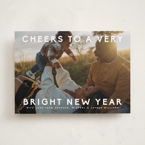 This is a snow new year photo cards with standard by Amy Kross called broadcast printing on recycled smooth signature in standard