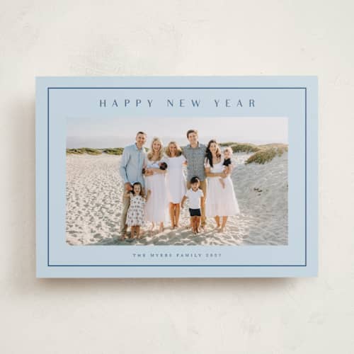 This is a ocean new year photo cards with standard by Stacey Meacham called preppy seaside printing on recycled smooth signature in standard