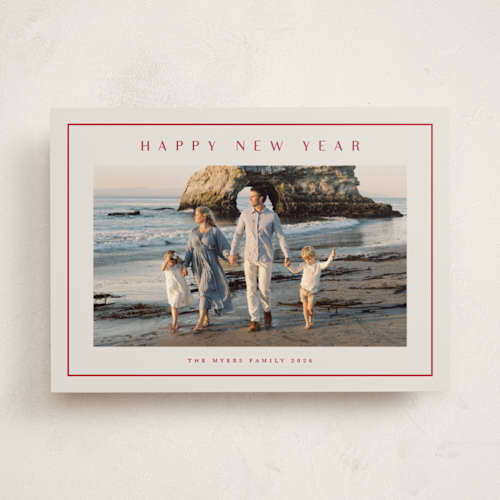 This is a berry new year photo cards with standard by Stacey Meacham called preppy seaside printing on recycled smooth signature in standard