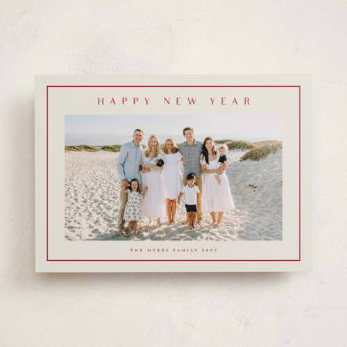 This is a berry new year photo cards with standard by Stacey Meacham called preppy seaside printing on recycled smooth signature in standard