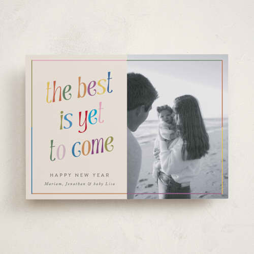 This is a cream new year photo cards with standard by lulu and isabelle called the best printing on recycled smooth signature in standard