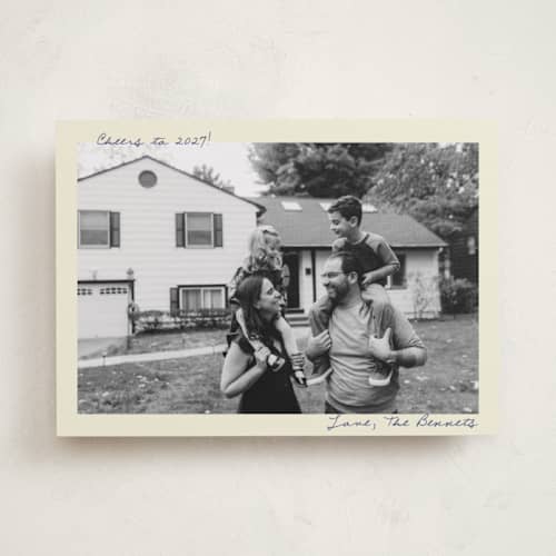 This is a bluebird new year photo cards with standard by Helena Vitto called nostalgia printing on recycled smooth signature in standard
