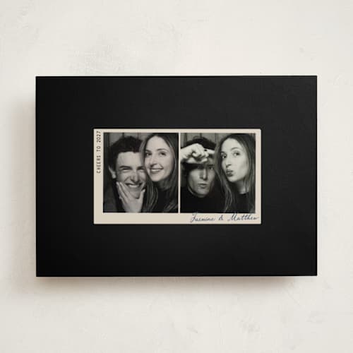 This is a charcoal new year photo cards with standard by letterfix called rewind printing on recycled smooth signature in standard