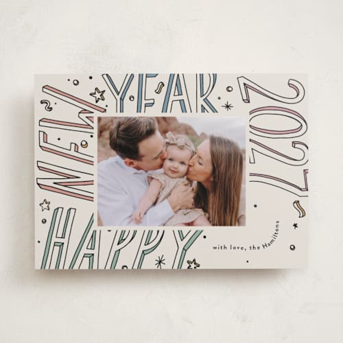 This is a pastel new year photo cards with standard by letterfix called all fun printing on recycled smooth signature in standard