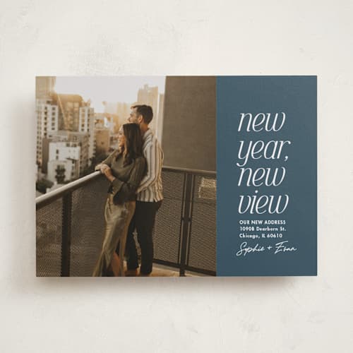 This is a jeans new year photo cards with standard by Lea Delaveris called new view printing on recycled smooth signature in standard
