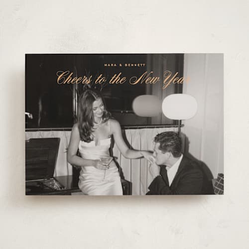 This is a apricot new year photo cards with standard by Ekko Studio called classy cheer printing on recycled smooth signature in standard