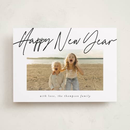 This is a noir new year photo cards with standard by AK Graphics called cheerfilled printing on recycled smooth signature in standard