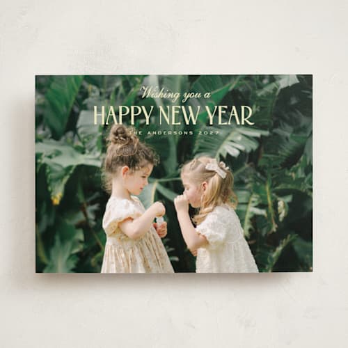 This is a buttercream new year photo cards with standard by Nicole Walsh called modern dawn printing on recycled smooth signature in standard
