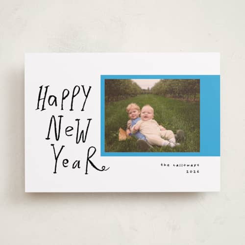 This is a bluebell new year photo cards with standard by Vivian Yiwing called handlettered polariod printing on recycled smooth signature in standard