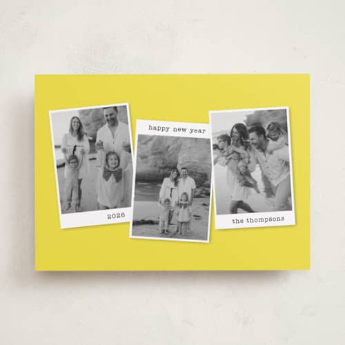 This is a lemon new year photo cards with standard by Kristen Knechtel called memories x3 printing on recycled smooth signature in standard