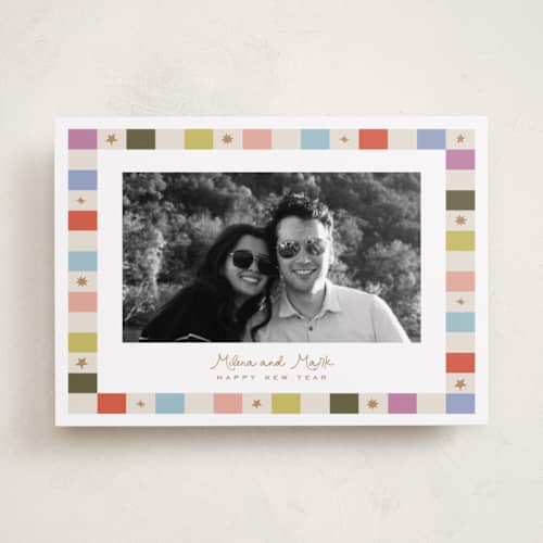 This is a gumdrop new year photo cards with standard by Tamara Hilje called starry tokens printing on recycled smooth signature in standard