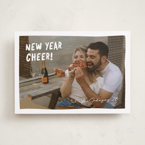 This is a cotton new year photo cards with standard by Meggy Masters called casual cheers printing on recycled smooth signature in standard