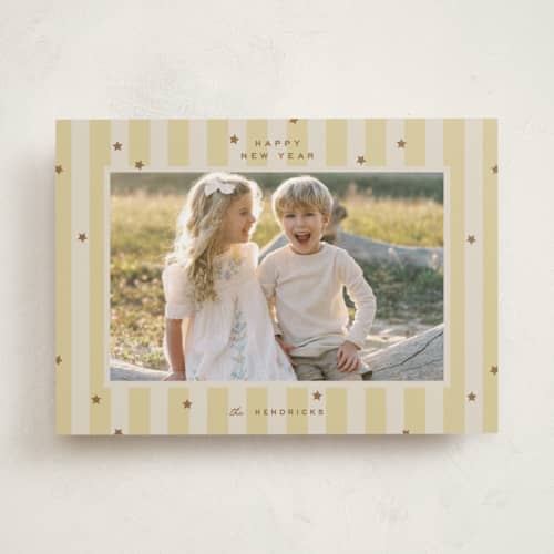 This is a butter new year photo cards with standard by Ellen Schlegelmilch called stars & stripes printing on recycled smooth signature in standard