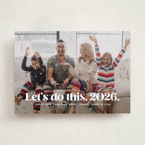 This is a snow new year photo cards with standard by Lea Delaveris called let's do this printing on recycled smooth signature in standard