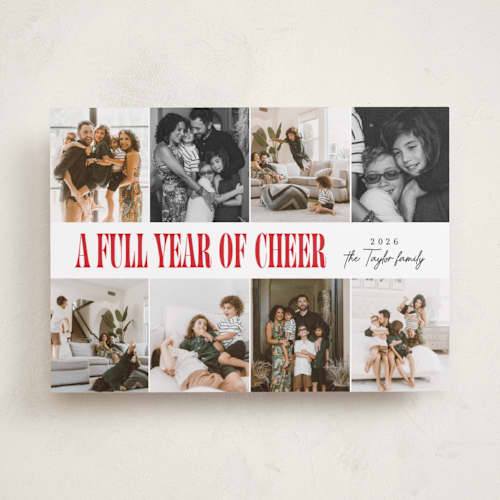 This is a cranberry new year photo cards with standard by Alethea and Ruth called slideshow lineup printing on recycled smooth signature in standard