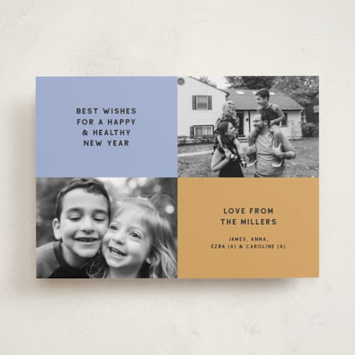 This is a confetti new year photo cards with standard by Tracy Schifeling called modern colorblock printing on recycled smooth signature in standard
