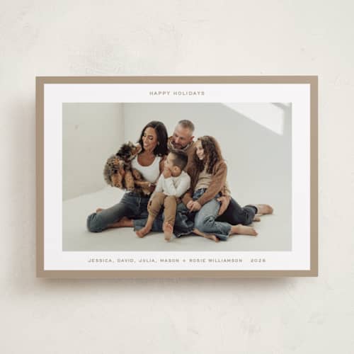 This is a gingerbread holiday photo cards with standard by JoAnn Jinks called modern border printing on recycled smooth signature in standard
