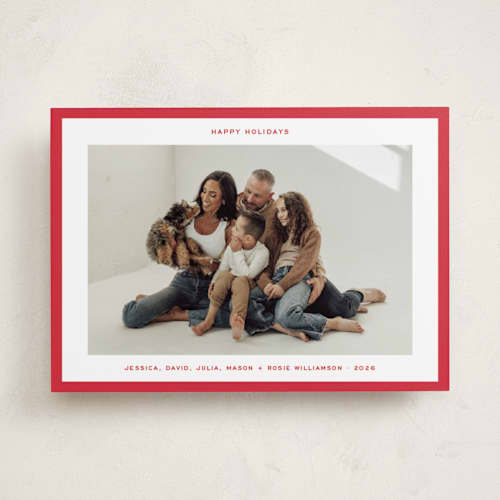 This is a berry holiday photo cards with standard by JoAnn Jinks called modern border printing on recycled smooth signature in standard