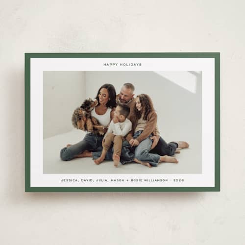 This is a pine holiday photo cards with standard by JoAnn Jinks called modern border printing on recycled smooth signature in standard