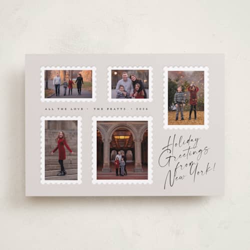 This is a ivory holiday photo cards with standard by Amy Payne called stamp collection printing on recycled smooth signature in standard